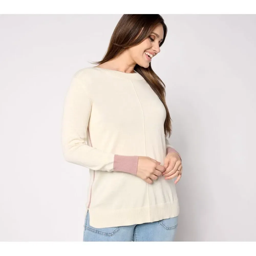 Belle by Kim Gravel Women's Top Plus Sz Sweater 1X Boat Neck White A655188 - Picture 1 of 4